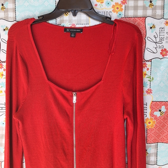 NWT INC LONG SLEEVE WOMENS RIBBED SQUARE NECK FULL ZIP SWEATER - Picture 2 of 6